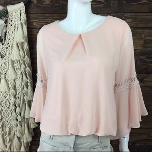 IZ Byer | Single Pleat Bell Sleeve Blush‎ Blouse